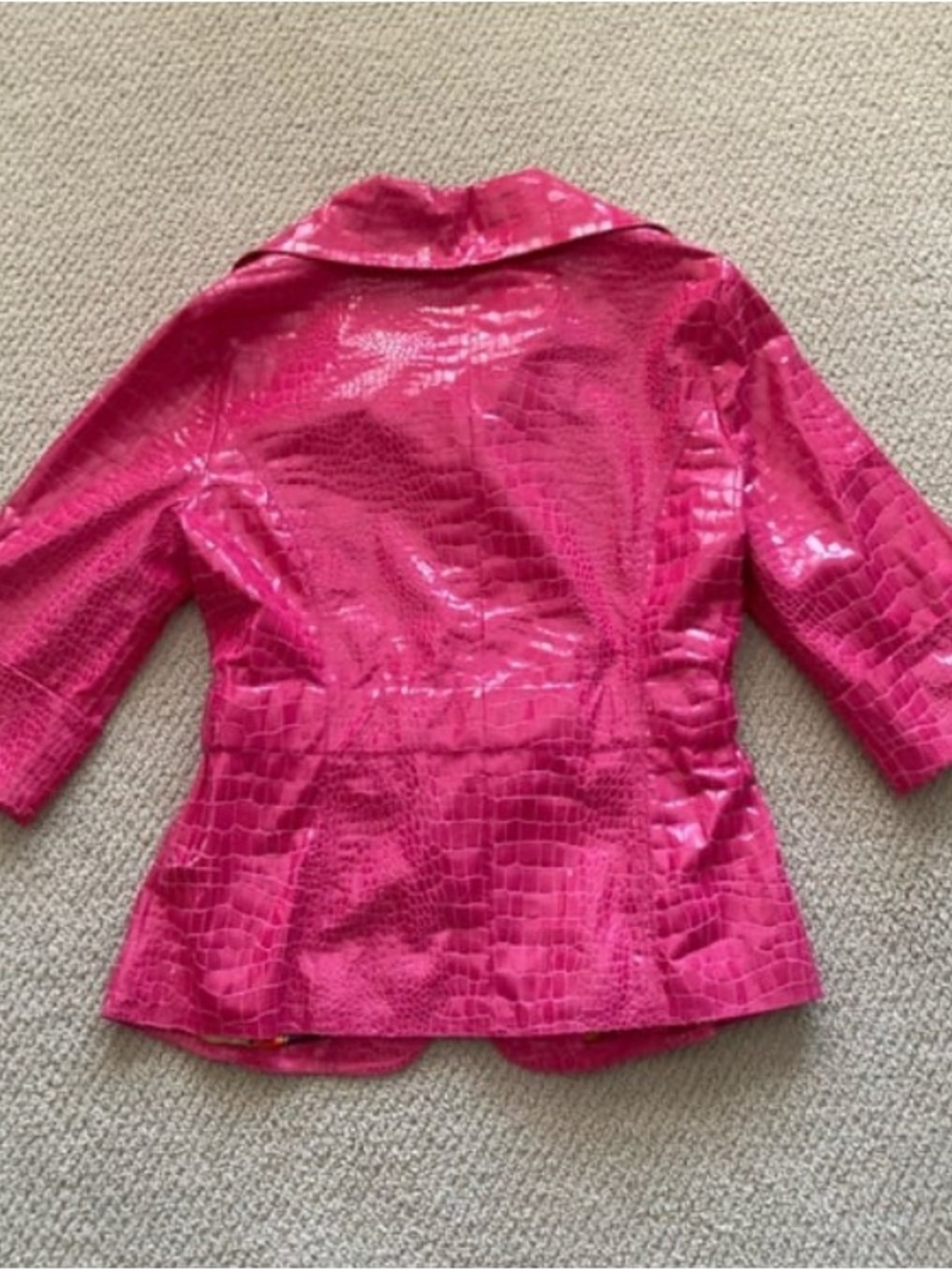 Berek Hot Pink Faux Crocodile Skin Y2K Peplum Jacket Waist Tie Size M RARE - Picture 5 of 10